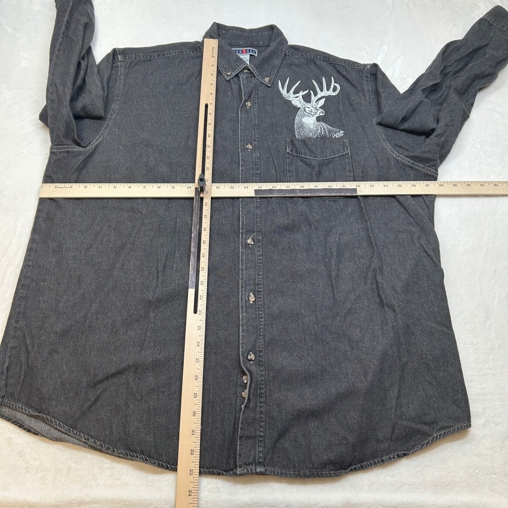 Jerzees Deer Print Shirt Mens 2XLT 2XL Tall Black Grey Chambray Long Sleeve - Picture 7 of 11